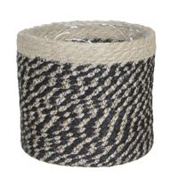 Naturel zwart rotan planten pot mand van gedraaid jute/riet H20 en D20 cm - thumbnail