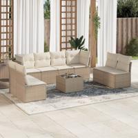9-delige Loungeset met kussens poly rattan beige