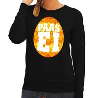Paas sweater zwart met oranje ei voor dames - thumbnail
