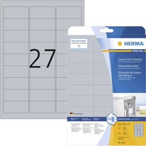 Herma 4222 Etiketten voor typeplaatjes 63.5 x 29.6 mm Polyester folie Zilver 675 stuk(s) Permanent hechtend Laser (zwart/wit), Kopiëren (zwart/wit),