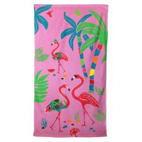 Strand/badlaken voor kinderen flamingo print 70 x 140 cm microvezel   -
