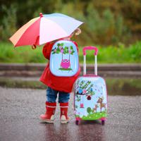 Tweedelige Kofferset voor Kinderen Trolley Koffer met een Schattig Patroon Roze + Blauw - thumbnail