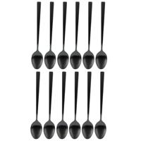 Dessertlepels - Lange Koffielepels - 12x - zwart - RVS - 18 cm - latte macchiato / snoirbet lepels