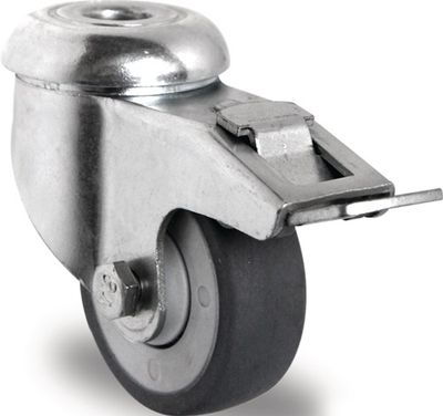 Promat Zwenkwiel met totale rem van | Wiel-Ø 75 mm | draagvermogen 75 kg | met achtergat 11 mm kogellager | rubber grijs - 3000276057 3000276057