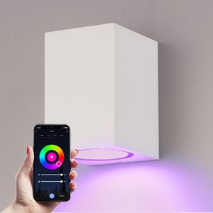 Marion - Smart WiFi+Bluetooth LED wandlamp kubus - Incl. 5,5 Watt RGBWW GU10 spot - IP65 - Wit - Binnen en buiten - 3 jaar garantie voor binnen en bu