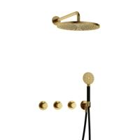 Hotbath Cobber - CB7067 - Inbouw Regendoucheset - Geborsteld Messing PVD - 2 Stopkranen - Thermostatisch - Wandarm 40 cm - Hoofddouche 300 mm - Ronde Handdouche 3 Standen - met M106 - Waterbesparend