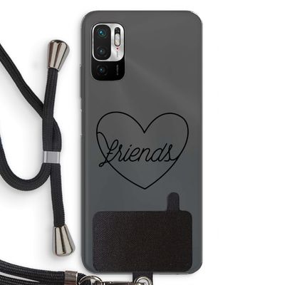 Friends heart black: Xiaomi Redmi Note 10 5G Transparant Hoesje met koord