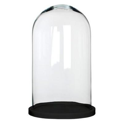 Mica Decorations Stolp Hella - zwart - glas en eikenhout - 23 x 38 cm