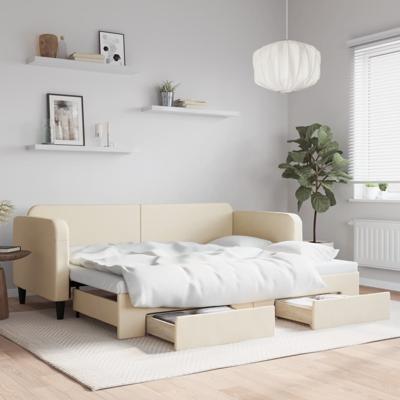 Slaapbank met onderschuifbed en lades 80x200 cm stof crèmekleur