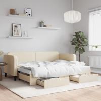 Slaapbank met onderschuifbed en lades 80x200 cm stof crèmekleur