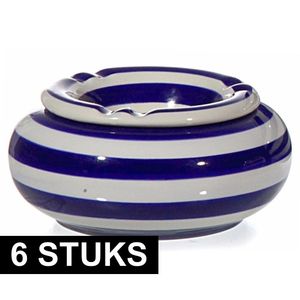 6x Asbak blauw/wit voor binnen en buiten 10 cm   -