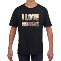 I love horses / paarden dieren shirt zwart kids / paarden gek