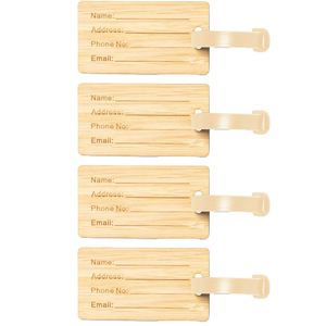 Kofferlabel van bamboe - 4x - beige - 9 x 5 cm - reiskoffer/handbagage labels