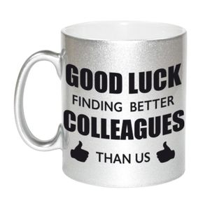 Good luck finding better colleagues than us mok / beker zilver bedankt cadeau collega 330 ml