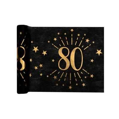 Tafelloper 80 jaar verjaardag - 2x - 30 x 500 cm - op rol - zwart/goud - Feestartikelen