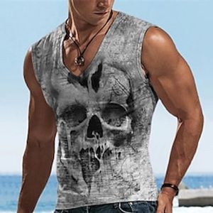 Voor heren Vest Top Mouwloos T-shirt voor heren Grafisch Doodskoppen V-hals Kleding 3D-afdrukken Sport Hardlopen Mouwloos 3D-afdrukken Ontwerper Casual Spier Lightinthebox