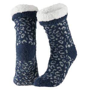 Anti-slip fleece huissokken/slofsokken luipaard print - Dames - blauw - maat 36-41 - Bedsokken