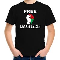 Free Palestine t-shirt zwart kinderen - Palestina shirt met Palestijnse vlag in vuist