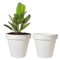 Pro Garden Bloempot - 2x - wit - rond - D25 cm - kunststof - plantenpot - tuin buiten