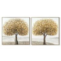 Canvas Home ESPRIT Grijs Gouden Boomstructuur Traditioneel 102 x 4,5 x 102 cm (2 Stuks)