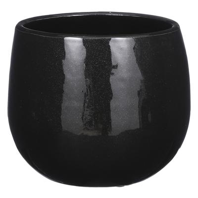 Mica Decorations Plantenpot/bloempot - keramiek - zwart - licht gevlekt - D16 x H14 cm