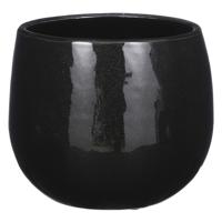 Mica Decorations Plantenpot/bloempot - keramiek - zwart - licht gevlekt - D16 x H14 cm