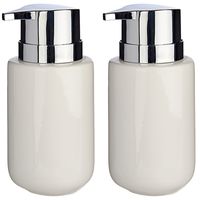 2x Stuks Zeeppompjes/dispensers van keramiek - wit/zilver - 350 ml