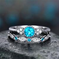 2 stks/set vrouwen Fashion Zircon edelsteen ring 10 (meer blauw)