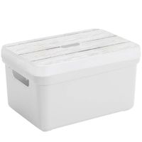 Sunware Opbergbox/mand - wit - 5 liter - met deksel hout kleur - Opbergbox - thumbnail