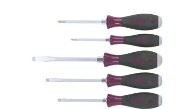 Wiha 5533HK5 Schroevendraaierset MicroFinish Sleufkop, Phillips met doorgaande zeskantkling en massieve stalen kap 5-delig - 29138