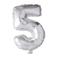 Globos Folie ballon nummer '5' zilver 40cm