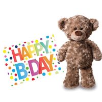 Pluche knuffel knuffelbeer 24 cm met A5-size Happy Birthday wenskaart