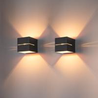 2x Gemini nero oro by LUSENZ - Kubusvormige up and down wandlamp met mat zwarte coating en gouden interieur