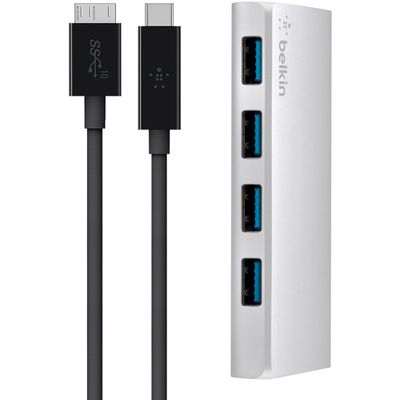 4-poorts USB 3.0-hub + USB-C-kabel USB-hub