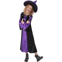 Smiffys Heksen kinder jurk - zwart/paars - Halloween kostuum - verkleedkleding carnaval - fluweel