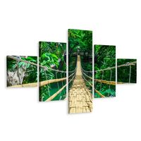 Schilderij - Bamboe loopbrug in een tropisch woud, 5 luik, premium print - thumbnail