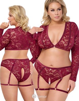 * COTTELLI Rood kanten top en ouvert slip, CC2251353