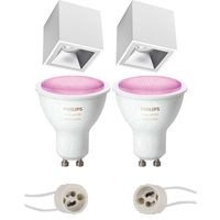 Pragmi Cliron Pro - Opbouw Vierkant - Mat Wit/Zilver - Verdiept - 90mm - Philips Hue - Opbouwspot Set GU10 - White and Color Ambiance - Bluetooth