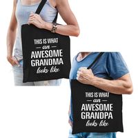 Awesome grandma en grandpa tasje zwart - Cadeau tassen set voor Opa en Oma - thumbnail