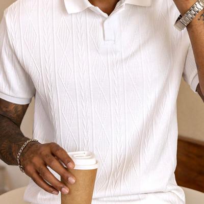 Bon&Bon Heren Polo Shirt - Wit Textured Design - Korte Mouwen Wit / M
