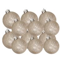 Kerstversiering set glitter kerstballen champagne 6 - 8 cm - pakket van 30x stuks - Kerstbal - thumbnail