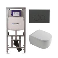 QeramiQ Dely Swirl Toiletset - 36.3x51.7cm - Geberit UP320 Burda inbouwreservoir - 35mm zitting - bedieningsplaat mat antraciet - ronde knoppen - wit glans 0701131/SW1102376/SW1000767/SW1026256