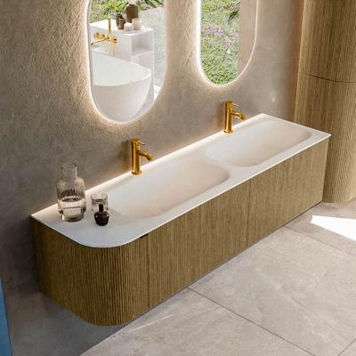 Badmeubel Mondiaz Kurve | 165 cm cm | Meubelkleur Dusk | Wastafelkleur Talc | Solid surface | Dubbel / Rechts spoelbak | 2 kraangaten