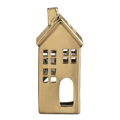 Op=Op | Leen Bakker - Waxinelichthouder Huis - Goudkleur - 17,5x8x7 Cm - Keramiek - Goudkleurig