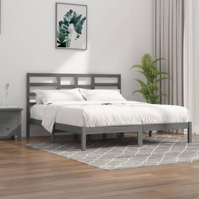 Bedframe massief hout grijs 200x200 cm