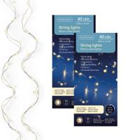 Draadverlichting lichtsnoer - 2x - zilver - 40 led lampjes - warm wit - 195 cm - zilverdraad