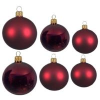 Glazen kerstballen pakket donkerrood glans/mat 16x stuks diverse maten - Kerstbal