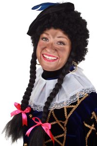 Pruik Piet krul  zwart 2 vlechten