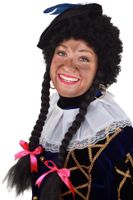 Pruik Piet krul  zwart 2 vlechten