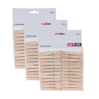 Wasknijpers naturel van hout - 72x stuks - 7,5 cm - Huishouding - De was doen